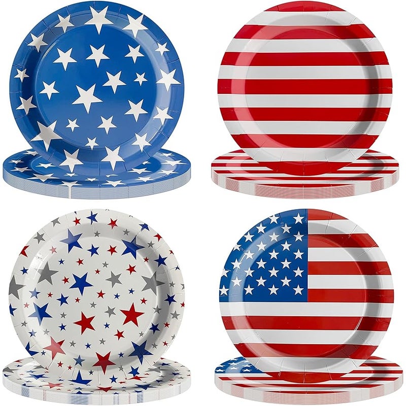ITTEBISS 48Pcs 4th of July Plates, 4th of July Decorations American Flag Patriotic Party Supplies Disposable Paper Plates for Memorial Day Veterans Day Independence Day Party Decorations - Image 1