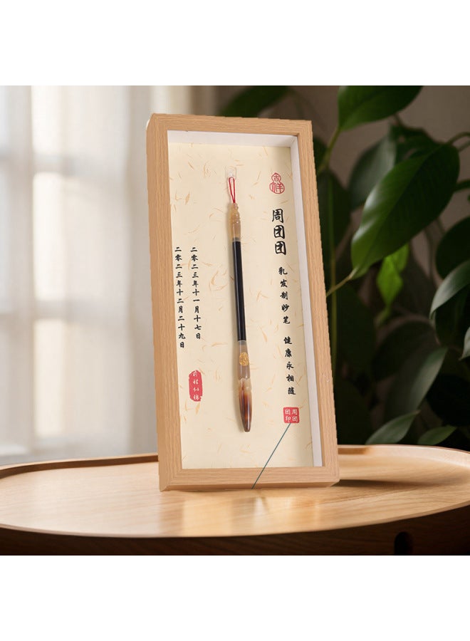 Baby Fetal Brush Making Collection Pen Making Homemade Fetal Hair DIY Bracelet Baby Umbilical Cord Photo Frame-Color:Solid Wood Pen + Photo Frame + Material Package + Production Video  - Image 2