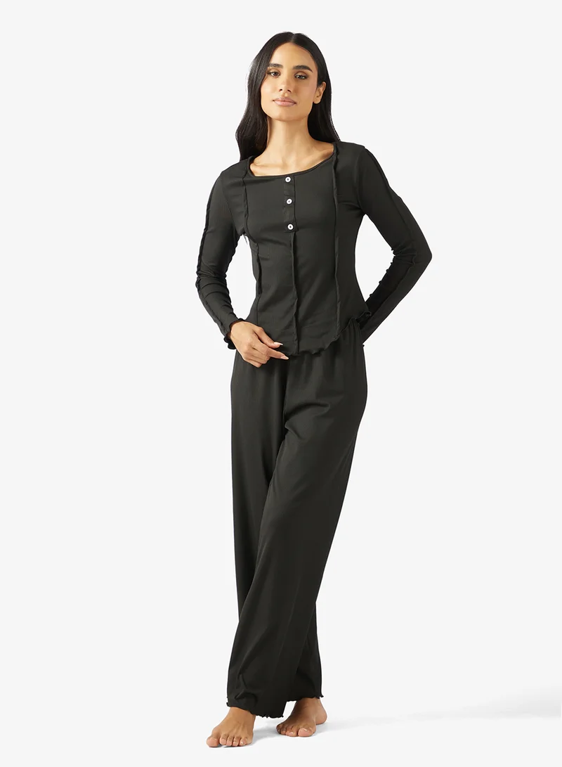 Ginger Soft Touch Seam Detail Top & Pyjama Set