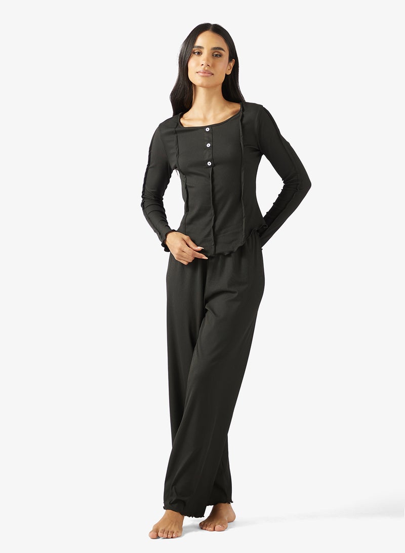 جينجر طقم بيجامة علوي بتفاصيل درزات ناعمة الملمس - Image 1