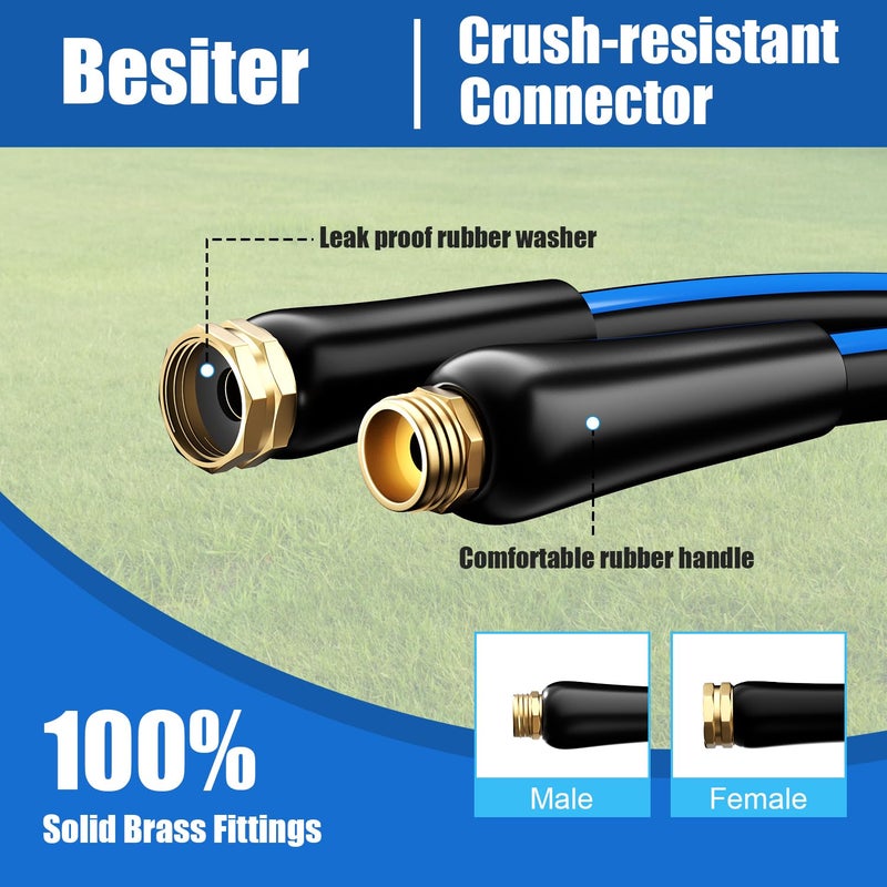 Besiter Heavy Duty Garden Hose 5/8" 50FT: Flexible Rubber Water Hose with 10 Function Sprayer - Leakproof Hose Male to Female Fittings - Durable Hose for Yard, Lawn, Car Wash, Outdoor, Watering - Image 3