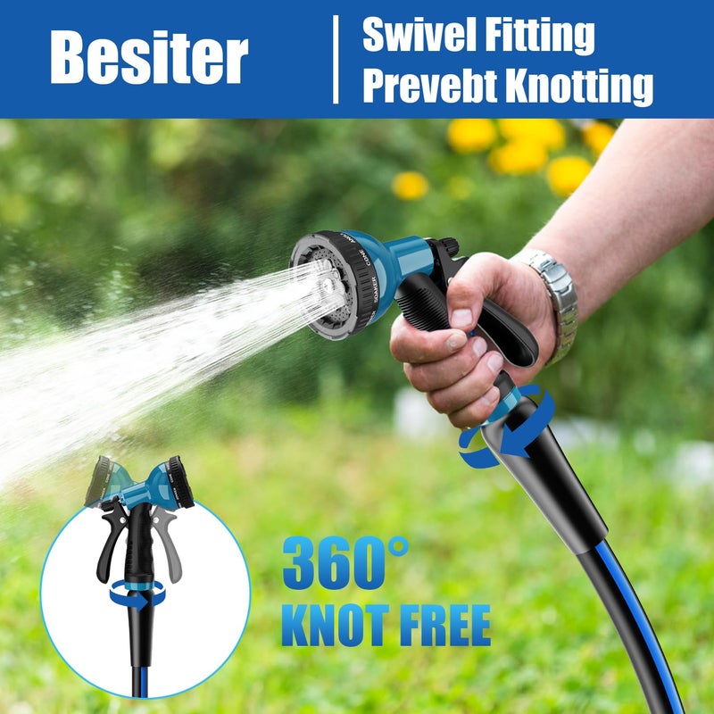 Besiter Heavy Duty Garden Hose 5/8" 50FT: Flexible Rubber Water Hose with 10 Function Sprayer - Leakproof Hose Male to Female Fittings - Durable Hose for Yard, Lawn, Car Wash, Outdoor, Watering - Image 2