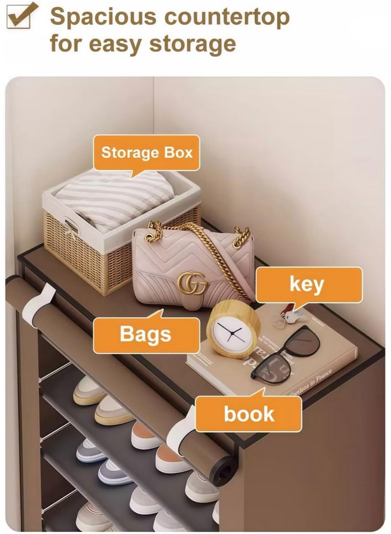 رولستيمي منظم أحذية محمول بـ 5 طبقات مع غطاء قماش غير منسوج مقاوم للغبار - رف تخزين خفيف الوزن ومقاوم للماء للمداخل وغرف النوم والممرات - لون بني قهوة - Image 3