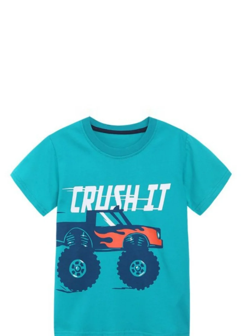 YUNIQEE Turquoise Blue Graphic Printed Round Neck Cotton T-shirt