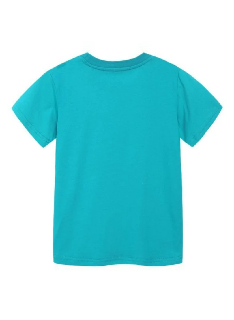 YUNIQEE Turquoise Blue Graphic Printed Round Neck Cotton T-shirt