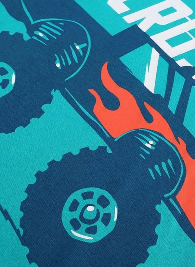 YUNIQEE Turquoise Blue Graphic Printed Round Neck Cotton T-shirt