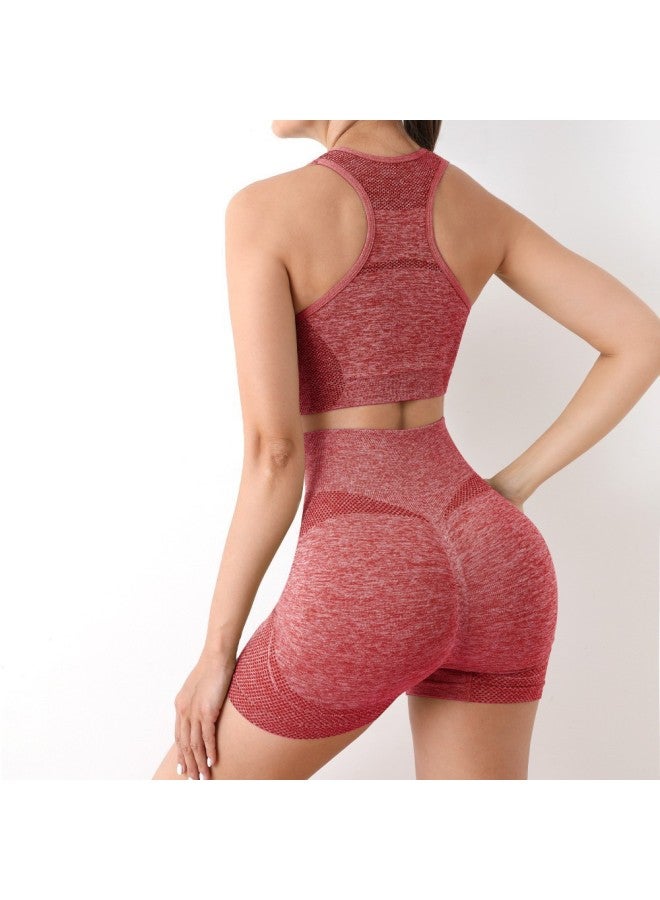 general Yellow Women's Comfortable Yoga Vest and Shorts Two-Piece Sports Fitness Set - Image 2