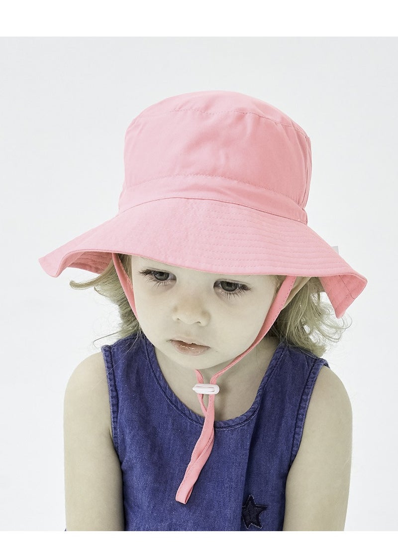 قبعة صيفية للأطفال الصغار ذات حافة عريضة وقابلة للتعديل للأولاد والبنات وقبعات شاطئية للحماية من أشعة الشمس وقبعات شاطئية للأطفال (وردي xs) - Image 3
