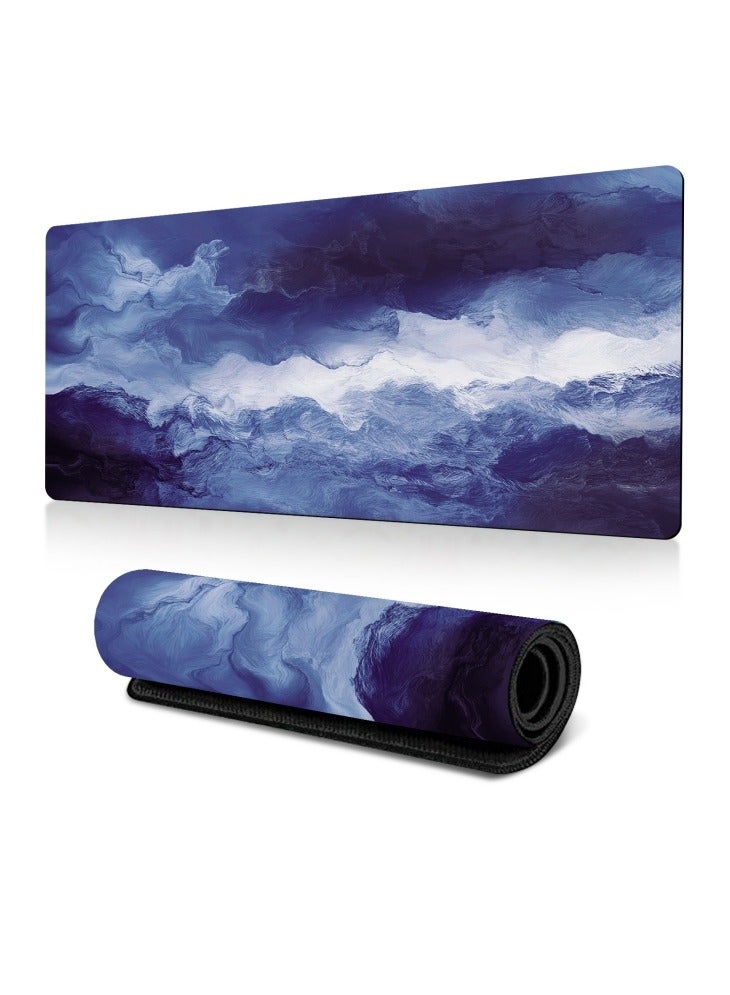 Large Gaming Mouse Pad Stitched Edges Extended Mousepad Smooth Cloth Surface Non-Slip Rubber Base Waterproof Anime Extended Comfortable Mouse Mat Desk Pad Spill-Resistant Desk Pad for Keyboard and Mouse Blue(Ocean Wave Ripple) 