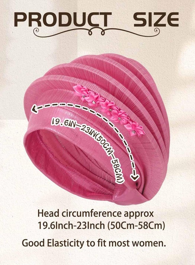 ووي أغطية رأس نسائية من Woeoe، مصنوعة من الجيلي، مزينة بزهرة ذهبية، عمامة أفريقية، قبعة صوفية جاهزة للارتداء (مقاس أمريكي، ألفا، مقاس واحد، كبير، وردي) - Image 3