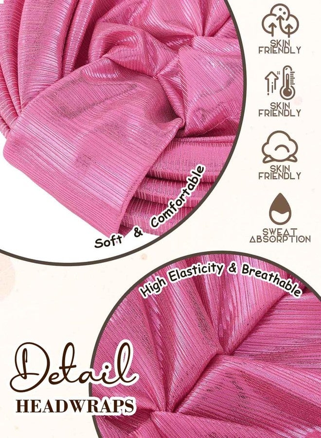 ووي أغطية رأس نسائية من Woeoe، مصنوعة من الجيلي، مزينة بزهرة ذهبية، عمامة أفريقية، قبعة صوفية جاهزة للارتداء (مقاس أمريكي، ألفا، مقاس واحد، كبير، وردي) - Image 2