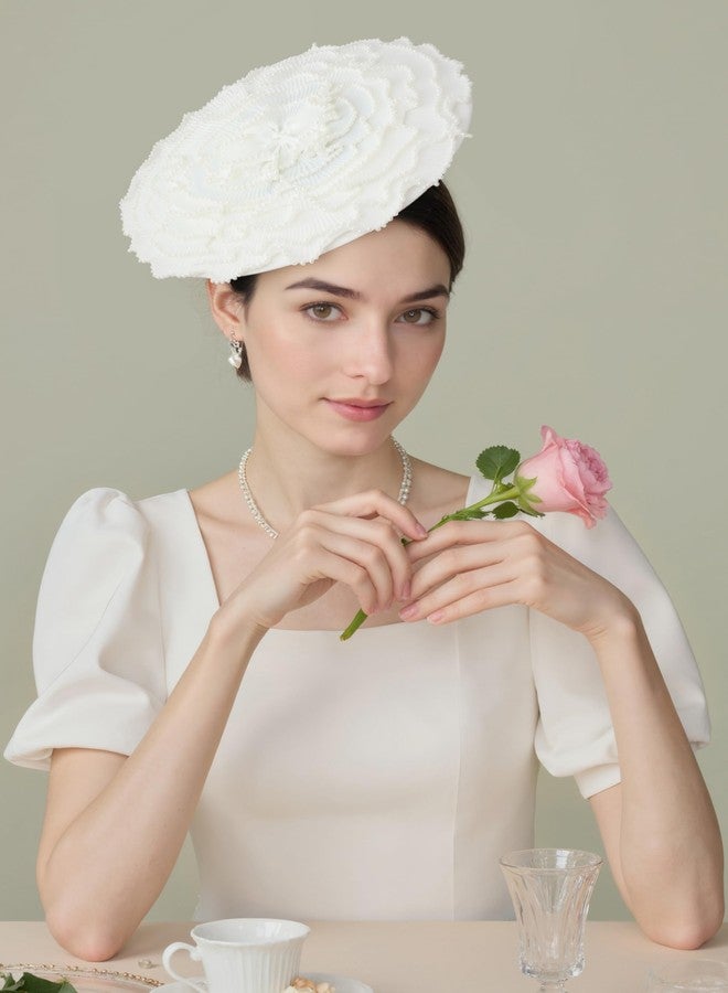 كوكو لاند قبعات كوكولاند النسائية الأنيقة - قبعة كنتاكي متعددة الطبقات مسطحة مزينة باللؤلؤ لحفلات الشاي والكوكتيل - Image 5