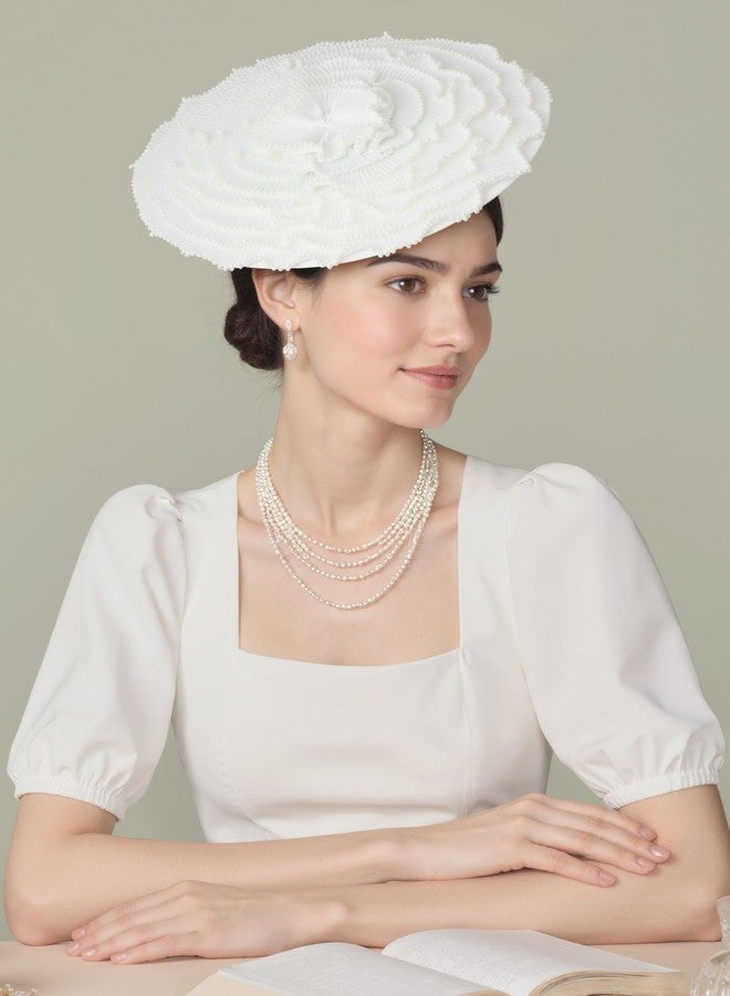 كوكو لاند قبعات كوكولاند النسائية الأنيقة - قبعة كنتاكي متعددة الطبقات مسطحة مزينة باللؤلؤ لحفلات الشاي والكوكتيل - Image 4