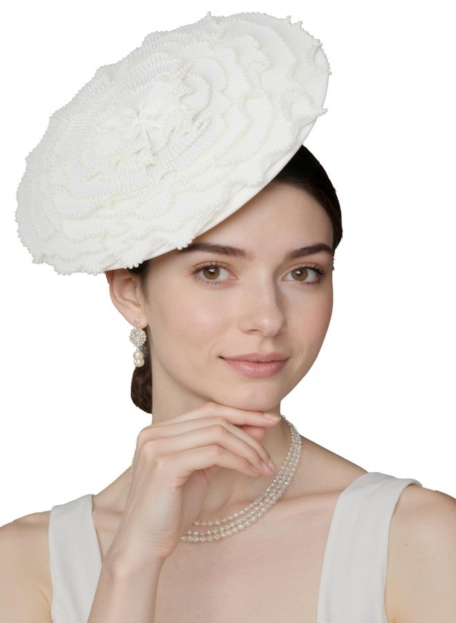 كوكو لاند قبعات كوكولاند النسائية الأنيقة - قبعة كنتاكي متعددة الطبقات مسطحة مزينة باللؤلؤ لحفلات الشاي والكوكتيل - Image 1