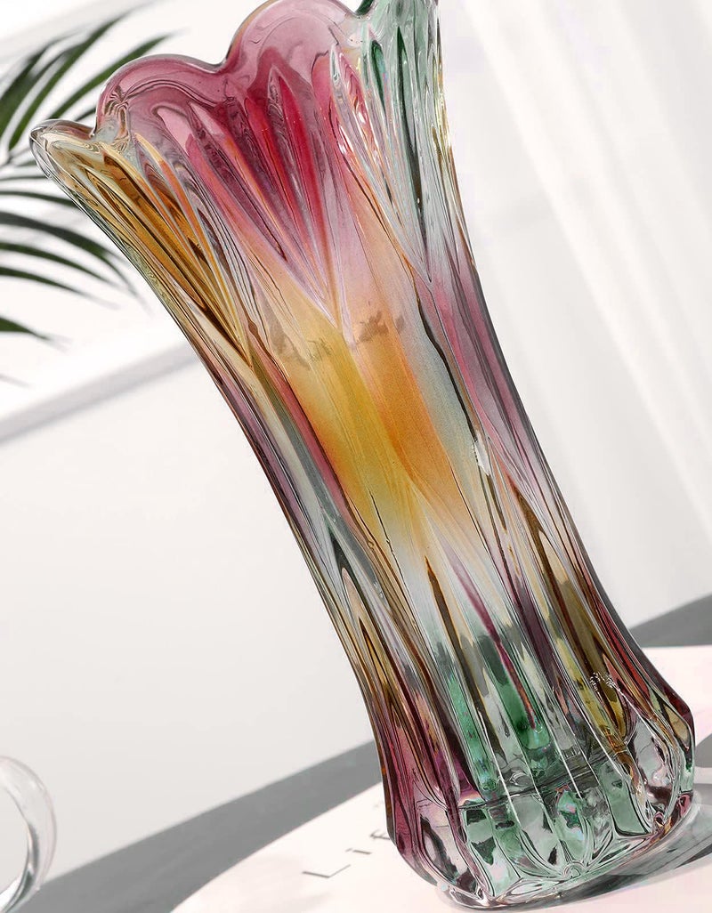 Yuccasly Glass Vase-Colorful Flower Vase Decor for Home Dining Table Centerpiece Office Wedding Holiday Party(Phoenix Tail Pattern) - Image 4