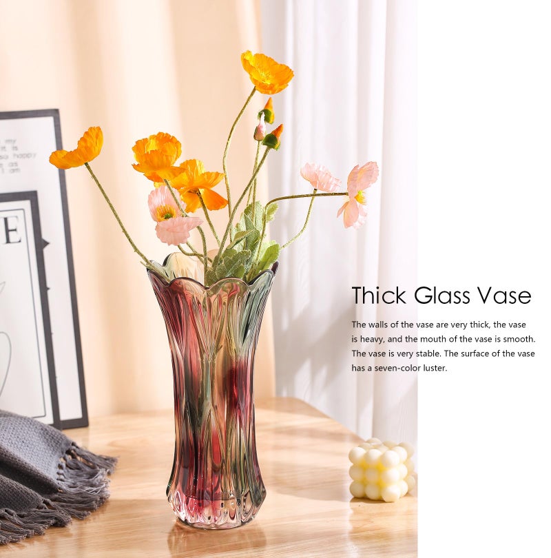 Yuccasly Glass Vase-Colorful Flower Vase Decor for Home Dining Table Centerpiece Office Wedding Holiday Party(Phoenix Tail Pattern) - Image 5