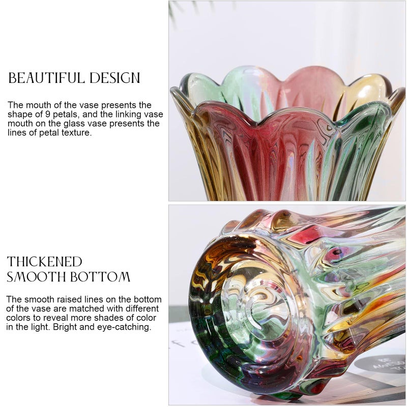 Yuccasly Glass Vase-Colorful Flower Vase Decor for Home Dining Table Centerpiece Office Wedding Holiday Party(Phoenix Tail Pattern) - Image 3
