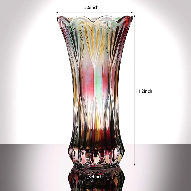 Yuccasly Glass Vase-Colorful Flower Vase Decor for Home Dining Table Centerpiece Office Wedding Holiday Party(Phoenix Tail Pattern) - Image 2