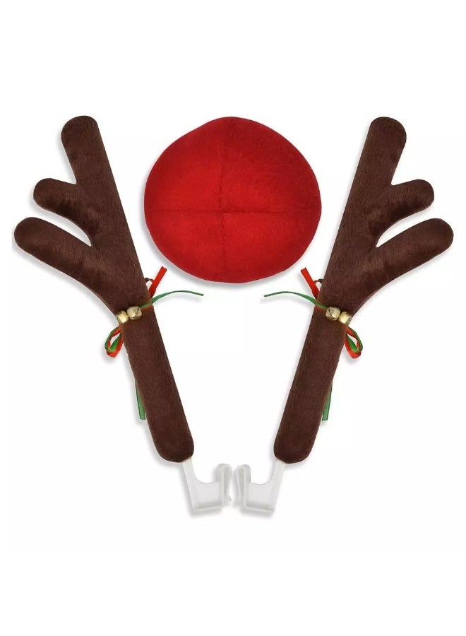 Christmas Decoration Car Reindeer Antlers and Nose Decoration Set- Multicolor