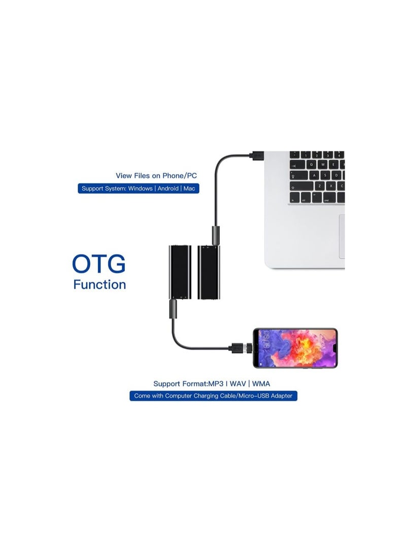 مسجل صوت، تسجيل متواصل لمدة 300 ساعة، USB، صوت MP3، يعمل بالتنشيط الصوتي (Q2-32GB) - Image 4