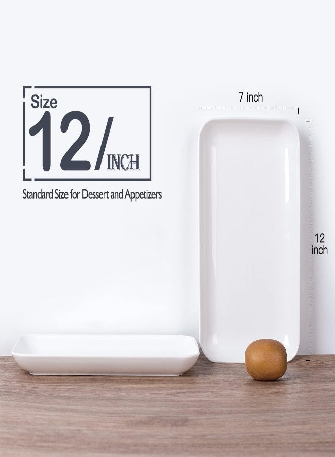 AKDC Delling Large Serving Platter Set - 12In White Rectangular Serving Plates/Salad Dish - Big Serving Trays For Parties Meat, Sushi, Dinner Plate Oven Safe Dinnerware Set Of 3 - Image 4