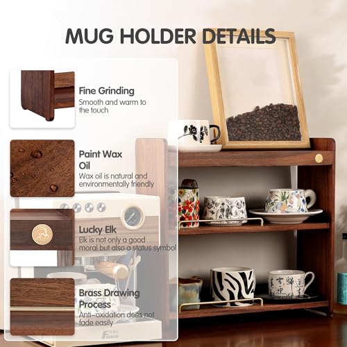 KAOTGOT Coffee Mug Holder Wooden Cup Rack Mug Display Shelf Coffee Cup Holder for Countertop with 3 Tier Wood Coffee Mugs Holder for Kitchen Coffee Cup Storage - Image 5