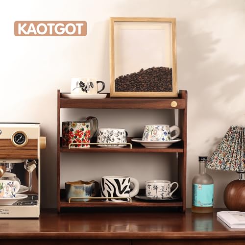 KAOTGOT Coffee Mug Holder Wooden Cup Rack Mug Display Shelf Coffee Cup Holder for Countertop with 3 Tier Wood Coffee Mugs Holder for Kitchen Coffee Cup Storage - Image 2