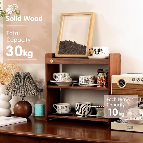 KAOTGOT Coffee Mug Holder Wooden Cup Rack Mug Display Shelf Coffee Cup Holder for Countertop with 3 Tier Wood Coffee Mugs Holder for Kitchen Coffee Cup Storage - Image 4