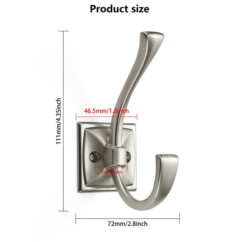 CABDM 5 Pack Decorative Heavy Duty Towel Hooks for Hanging Robe Double Satin Nickel Coat Hooks Wall Mounted with Screws for Key, Towel, Bags, Cup, Hat - Image 2