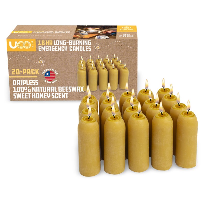 UCO 18-Hour Natural Beeswax Long-Burning Candles for UCO Candle Lanterns and Emergency Preparedness, 20-Pack - Image 1