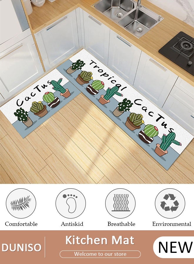 DUNISO قطعتان من سجاد ودواسات المطبخ غير القابلة للانزلاق، مجموعة سجادة مضادة للتعب في مدخل المطبخ، سجادة أرضية خلفية للمطبخ والحمام والمكتب 40*60 سم&amp;40*120 سم - Image 1