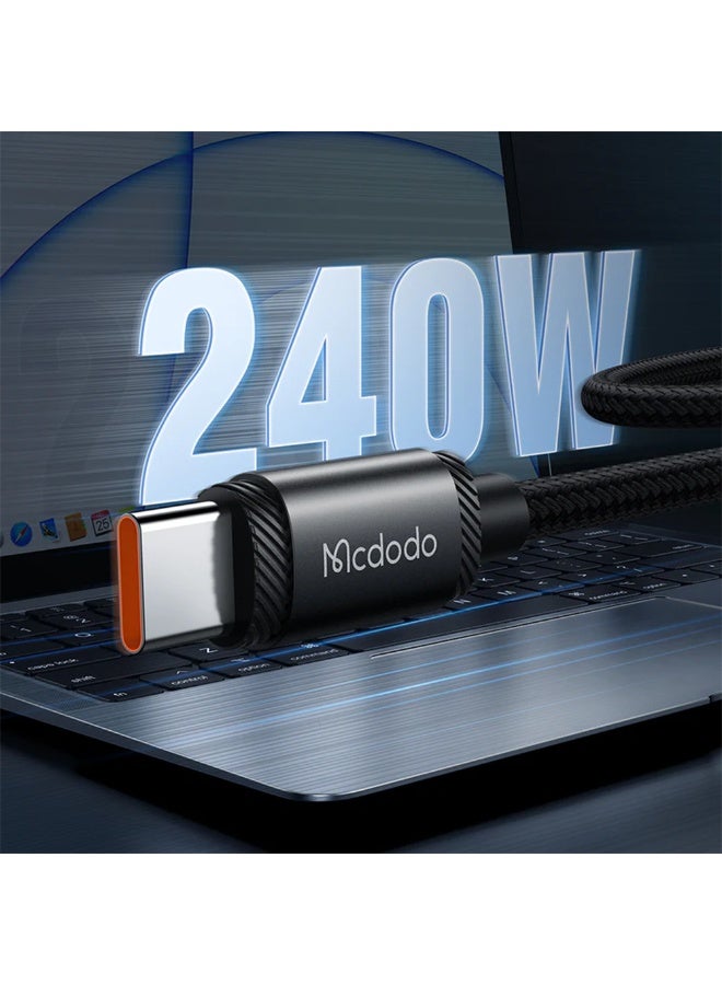 مكدودو كابل شحن فائق السرعة CA-368 من النوع C إلى النوع C، بتقنية PD 3.1 حتى 240 وات وتيار 5 أمبير، يدعم الشحن السريع لأجهزة الكمبيوتر المحمولة والأجهزة اللوحية والهواتف وأجهزة الألعاب، مصنوع من سبائك الألومنيوم المتينة وتصميم مضفر من النايلون + شريحة ذكية لتوزيع التيار الآمن، سرعة نقل البيانات تصل إلى 480 ميجابت في الثانية - Image 2