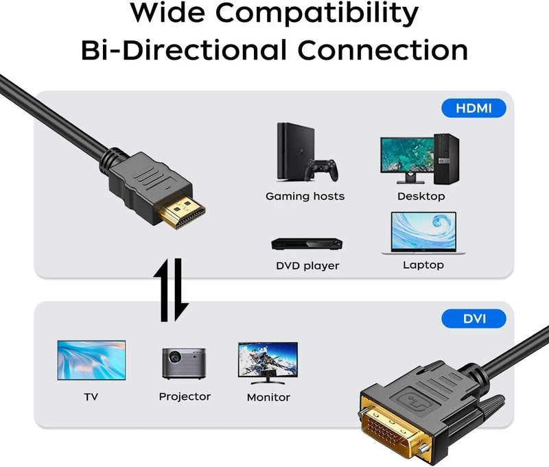 Tobo DVi to HDMI Cable, 5ft HDMI Male to DVI-D Male Bi-Directional Adapter Cable, HDMI to DVI-D 24+1 High Speed Cable Support 1080P HD for Raspberry Pi, R-ku, Xbox One, PS5 TD-1203H - Image 4