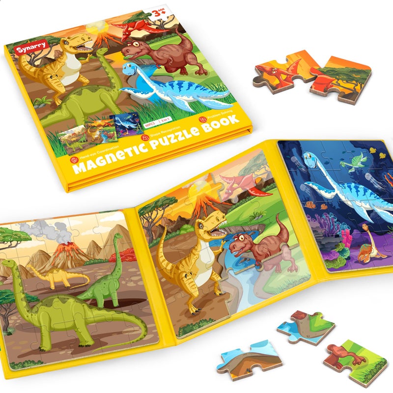 SYNARRY Magnetic Dinosaur Puzzles for Kids Ages 35 20 Pieces Puzzles for Toddlers 46 Easter Basket Stuffers Gifts for Kids Car Airplane Road Trip Activities Magnet Games Toy for Boys Girls - Image 2