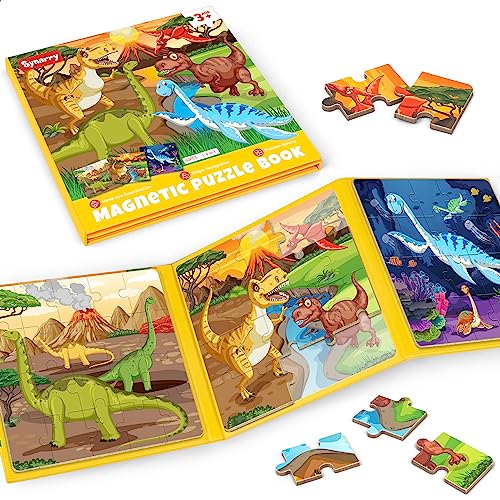 SYNARRY Magnetic Dinosaur Puzzles for Kids Ages 35 20 Pieces Puzzles for Toddlers 46 Easter Basket Stuffers Gifts for Kids Car Airplane Road Trip Activities Magnet Games Toy for Boys Girls - Image 1