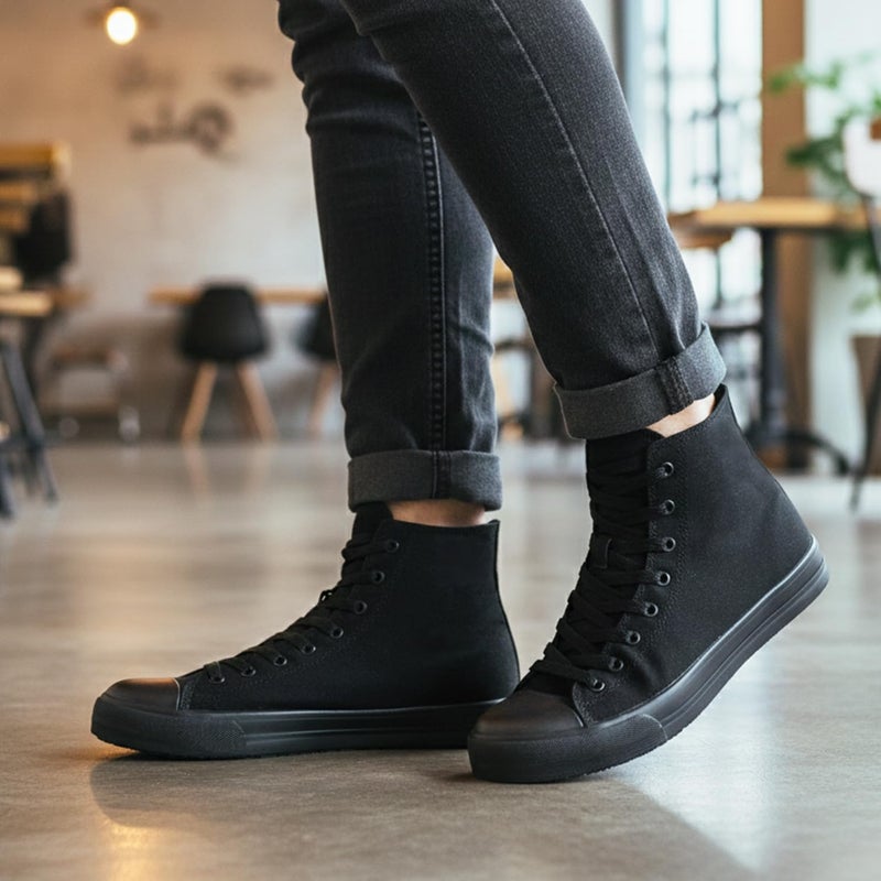 Convole Non-Slip Work Shoes for Men & Women, Unisex Oil & Water Slip-Resistant Sneakers for Food Service, Black High Top Restaurant Server Boots, Comfortable Casual Stain Resistant Chef Kitchen Shoes - Image 2