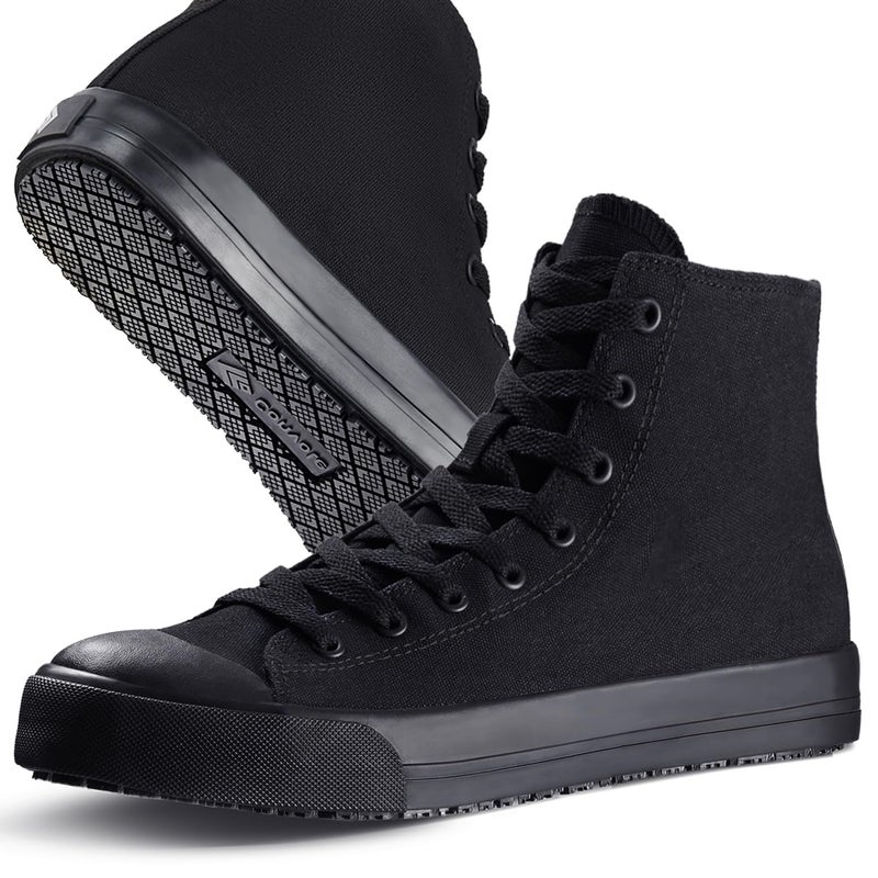 Convole Non-Slip Work Shoes for Men & Women, Unisex Oil & Water Slip-Resistant Sneakers for Food Service, Black High Top Restaurant Server Boots, Comfortable Casual Stain Resistant Chef Kitchen Shoes - Image 1