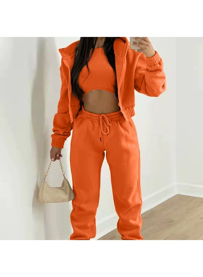 general Women's three-piece long pants with fleece hooded sweatshirt for sporty and casual winter outfit set - Image 1