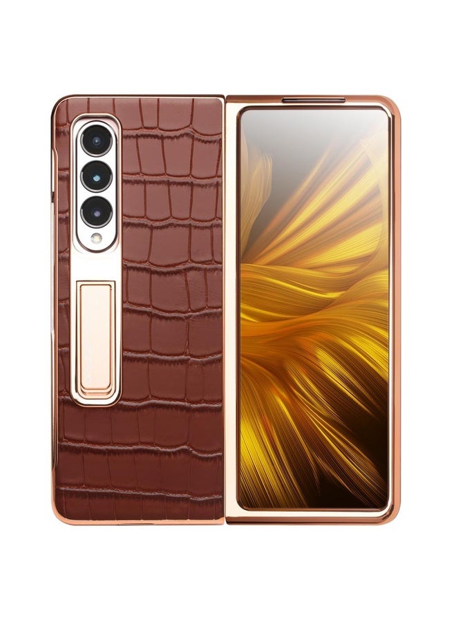 HuHa Case Cover For Samsung Galaxy Z Fold3 5G/W22 5G QIALINO 2 in 1 Crocodile Pattern Genuine Leather + PC Phone Case(Brown) - Image 2