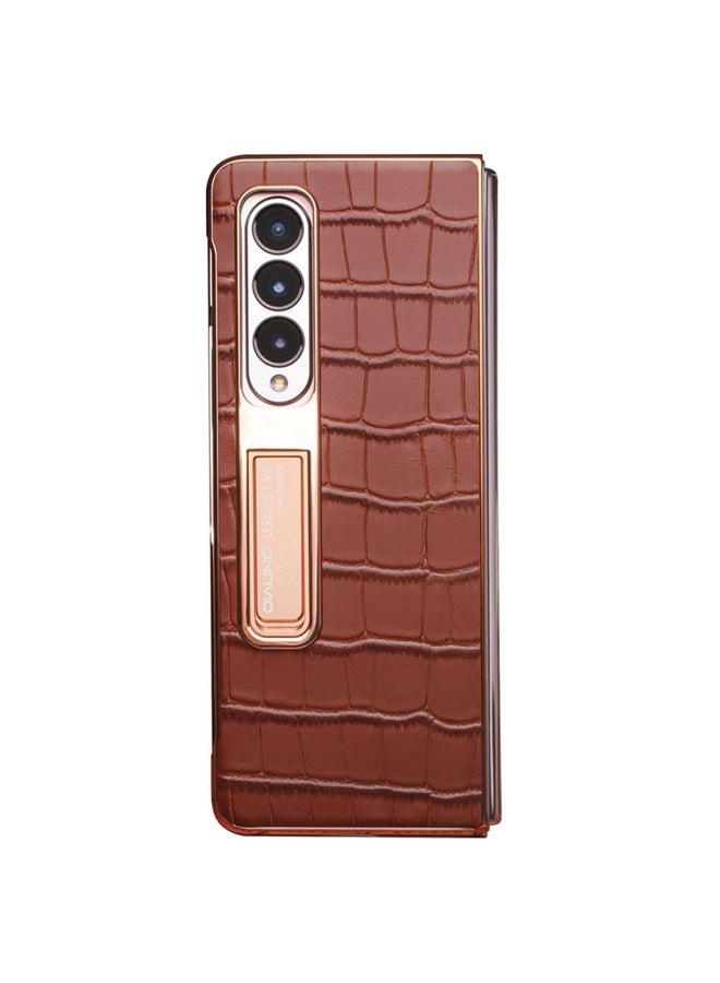 HuHa Case Cover For Samsung Galaxy Z Fold3 5G/W22 5G QIALINO 2 in 1 Crocodile Pattern Genuine Leather + PC Phone Case(Brown) - Image 5