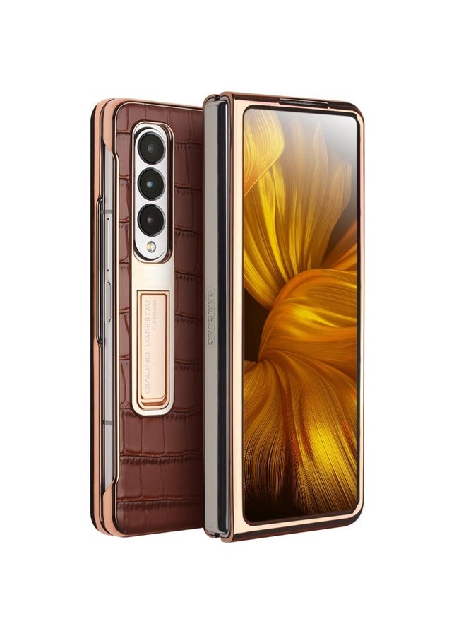 HuHa Case Cover For Samsung Galaxy Z Fold3 5G/W22 5G QIALINO 2 in 1 Crocodile Pattern Genuine Leather + PC Phone Case(Brown) - Image 1