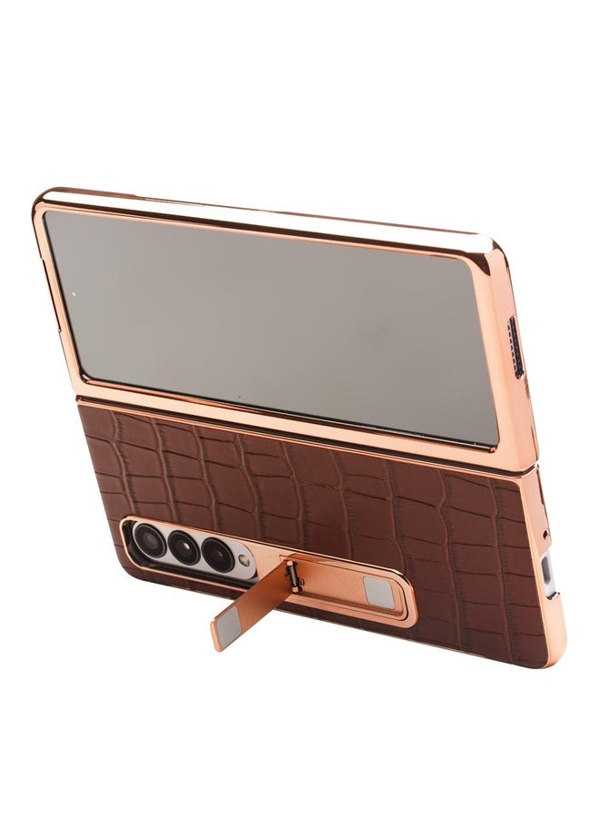 HuHa Case Cover For Samsung Galaxy Z Fold3 5G/W22 5G QIALINO 2 in 1 Crocodile Pattern Genuine Leather + PC Phone Case(Brown) - Image 3