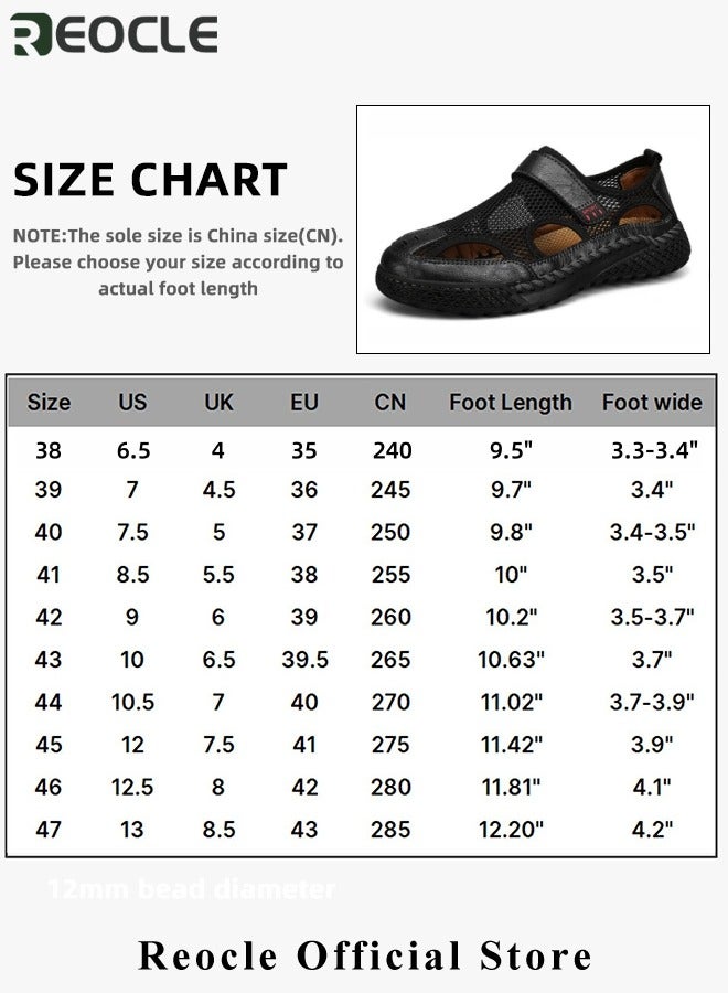 Men's Mesh Sandals Handmade Leather Slippers Casual Summer Hiking Shoes with Soft Sole Breathable Beach Sandals for Outdoor Use