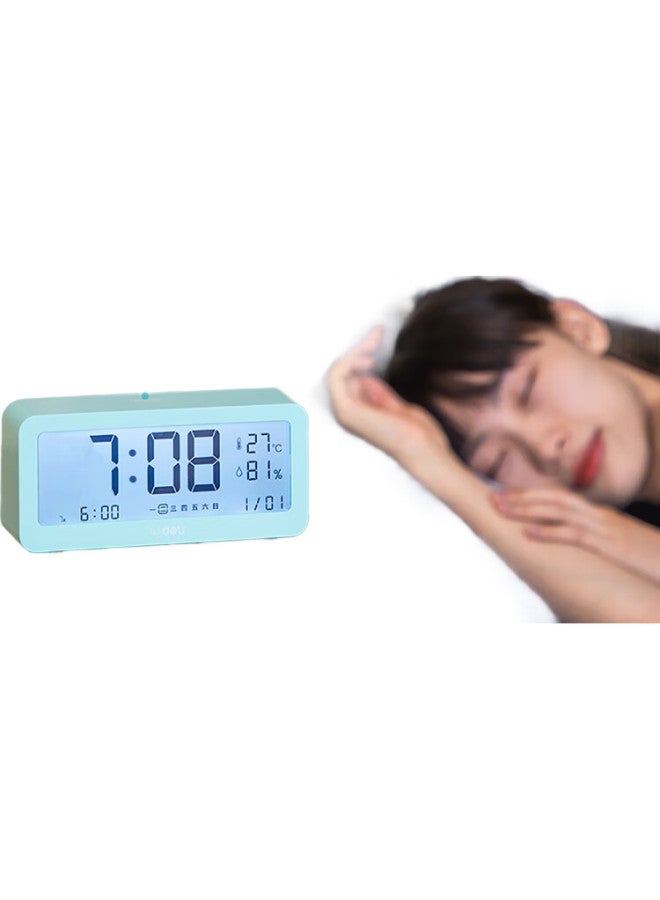Deli Multifunctional Electronic Alarm Clock, Student And Children'S Wake-Up Device, Backlit Bedside Clock, Time Management Thermometer And Hygrometer, Green - Image 1