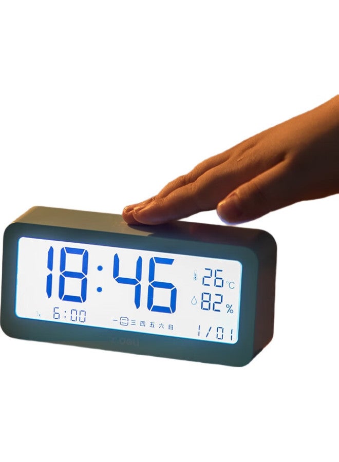 Deli Multifunctional Electronic Alarm Clock, Student And Children'S Wake-Up Device, Backlit Bedside Clock, Time Management Thermometer And Hygrometer, Green - Image 2