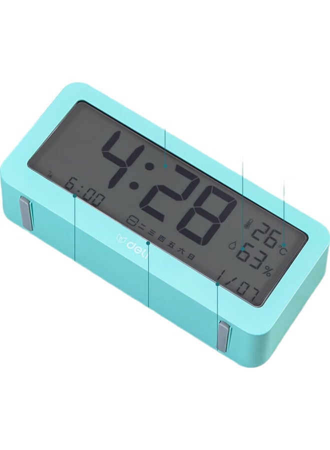Deli Multifunctional Electronic Alarm Clock, Student And Children'S Wake-Up Device, Backlit Bedside Clock, Time Management Thermometer And Hygrometer, Green - Image 3