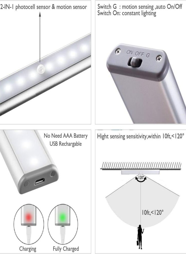 Oasisgalore 3 Pack Motion Sensor Warm Color LED Light Bar Stick-on Cabinet,Counter,Kitchen,Stairs - Image 2