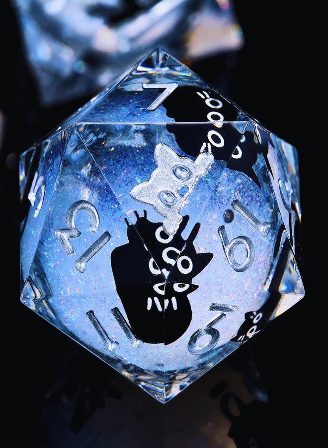 Froggod Single Liquid Core Cat D20 Dice – 22mm Sharp Edge Role Playing Dice for DND, RPG, Tabletop Games – 20 Sided Resin D&D Dice, Cathead Engraving(Cat Head White) - Image 1