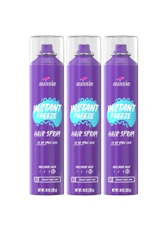 Aussie Aussie Instant Freeze Hair Spray for Extreme Hold, Infused with Jojoba Oil & Sea Kelp, Long-Lasting All-Day Hold, Fresh Citrus Scent, Safe for All Hair Types, 10 Fl Oz, 3 Pack  - Image 1