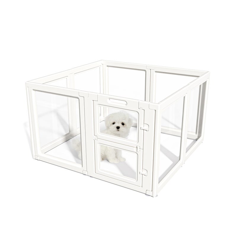 LoveTail Acrylic Dog Playpen,Clear Plastic Dog Play Pen Indoors,Easy Assemble Dog Playpen-Puppy Playpen,Rabbit and Cat, Small Pet Pen, Dog Pen Indoor (White, 23.6" H, 8PCS) - Image 1